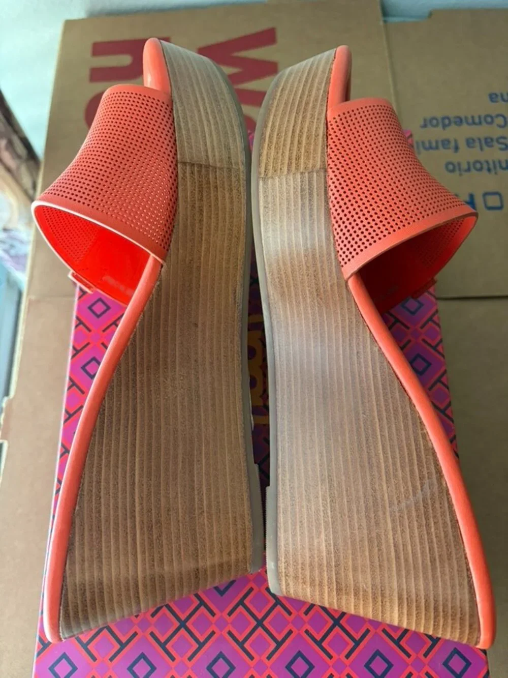 Tory Burch Ines 80mm Wedge Slide Sandals - Bright Orange